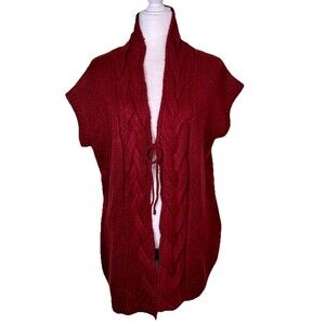 Women’s Chunky Burgundy Cable Knit Sweater Vest Open Front Fall Layering Sz 48